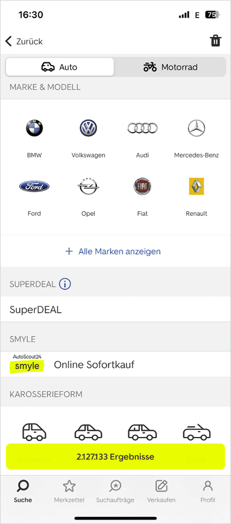 An older app search baseline with broader filter clutter, heavier visual noise, and weaker structure.