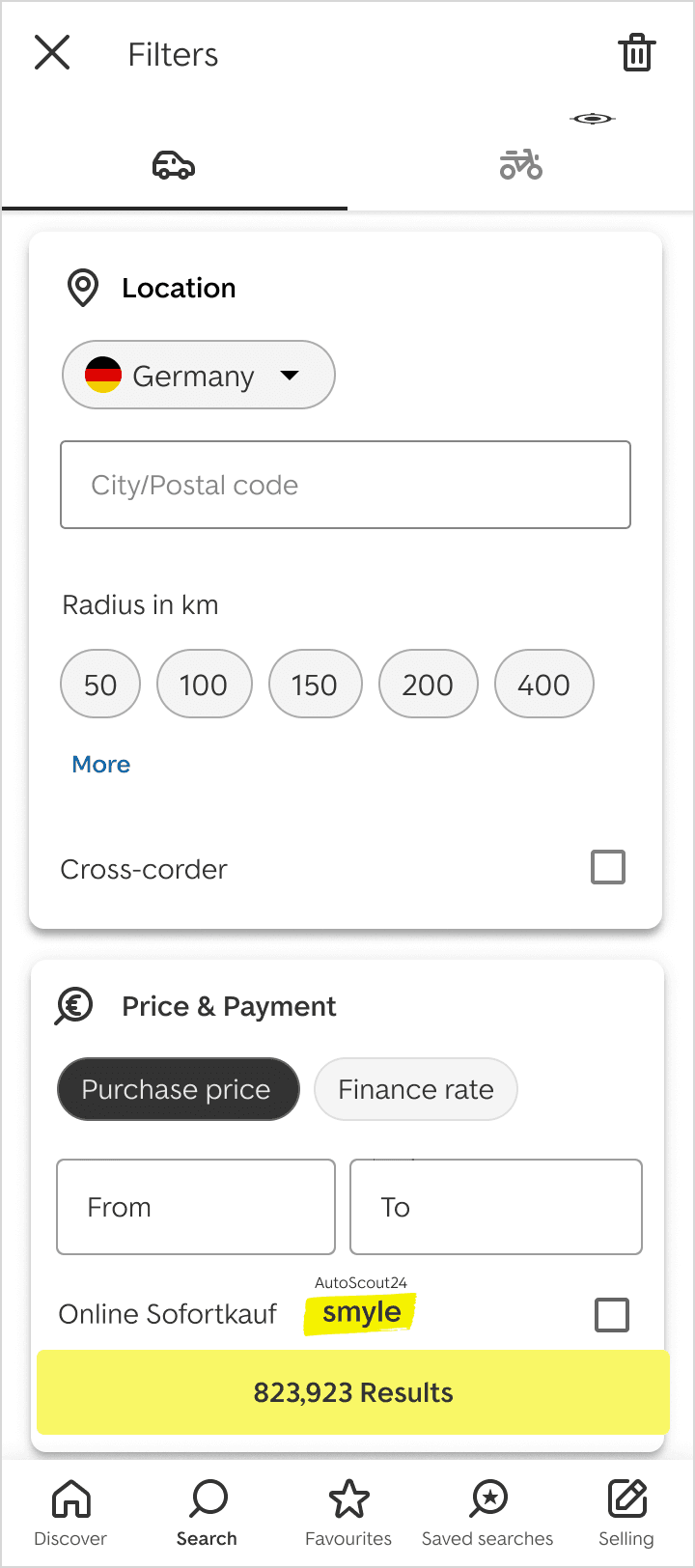 An intermediate app search direction with layered filter cards that still carried structural friction.