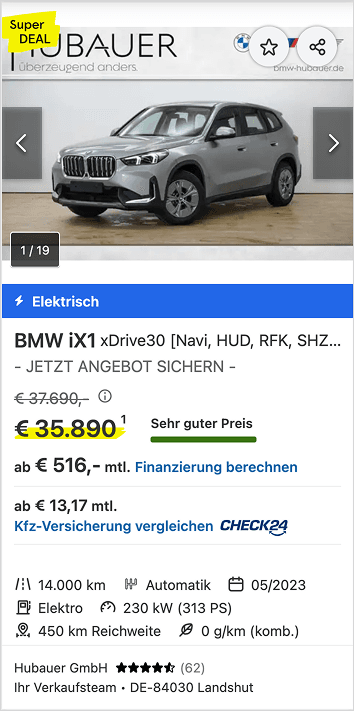 Mobile web list card before declutter with denser content and more visual competition.