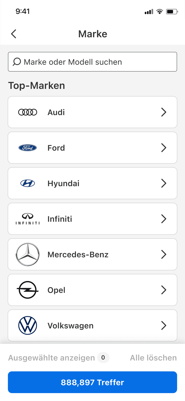 Mobile web make and model selection flow showing how the reset brought a high-value filtering decision earlier in the experience.